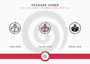 Package icons set vector illustration with solid icon line style. Logistic delivery concept.