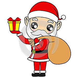 santa claus holding gift box - Cute Christmas santa vector clipart