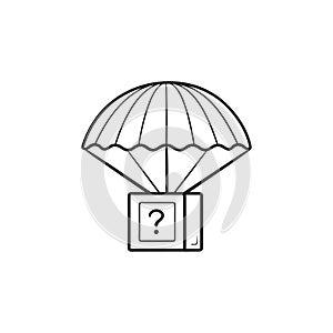 Package parachute airdrop hand drawn outline doodle icon.