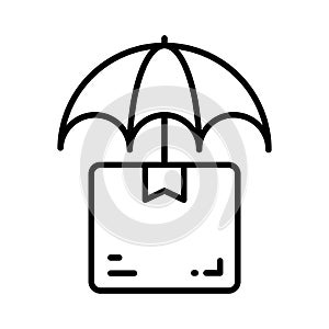Package parcel under umbrella showing concept icon of package insurance, parcel safety vector