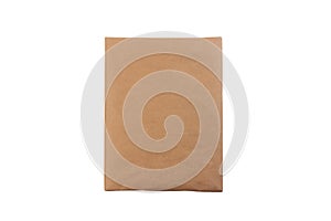 Package parcel wrapped in wrapping paper isolated on a white background top view close up.