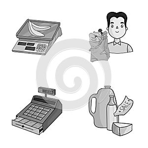 Package, scales, banana, fruit .Supermarket set collection icons in monochrome style vector symbol stock illustration