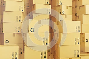 Package shipment, freight transportation and delivery concept, cardboard boxes. 3d rendering