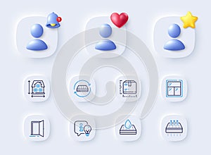 Package size, Breathable mattress and Lamp line icons. For web app, printing. Vector