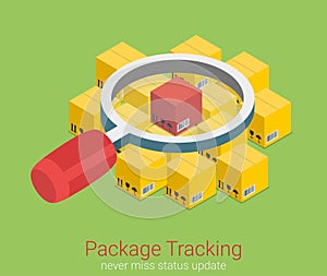 Package status tracking order shipping flat 3d isometric vector