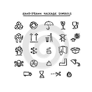 Package symbols hand-drawn vector collection