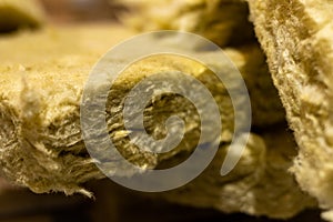 Package of thermal insulation material, rock wool is wrapped in foil