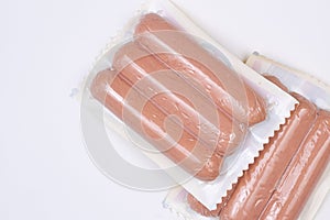 Package of wienerwursts in the plastic bags