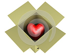 Packaged 3d heart in a fragile carton box