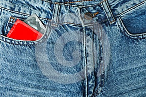 Packaged condoms in jeans pocket, closeup. Safe sex