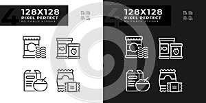 Packaged products pixel perfect linear icons set for dark, light mode photo