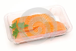Packaged salmon fillets isolated