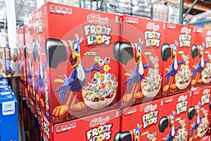 Packages of Kellogg`s Brand Froot Loops  cereal for sale