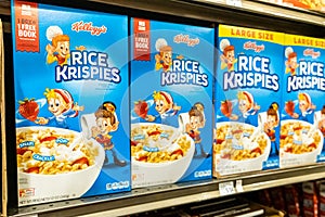 Packages of  Kellogg`s Brand Rice Krispies rice cereal for sale