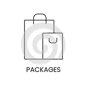 Packages for purchases or products, vector line icon.