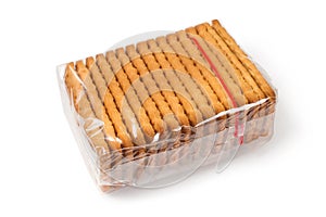 Packaging of biscuits on a white background.