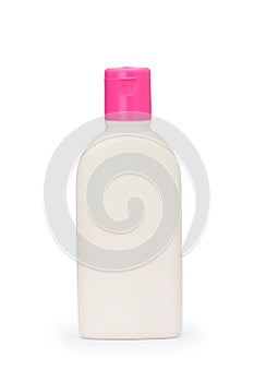 Packaging bottles, plastic packaging, soap, shampoo and laundry detergent on white background