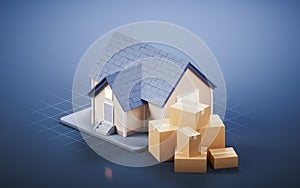 Packaging box with house, 3d rendering