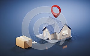 Packaging box with house, 3d rendering