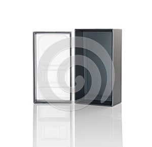 Packaging box open on white