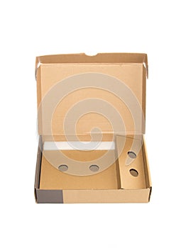 Packaging box open on white