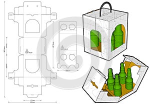 Packaging for four bottle of beer and Die-cut Pattern.