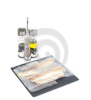 Packaging of frozen fillets of white fish, pollock