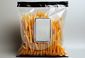 Packaging of frozen French fries, semi-finished fast food, zip packaging - AI generated image