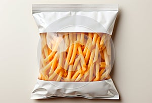 Packaging of frozen French fries, semi-finished fast food, zip packaging - AI generated image