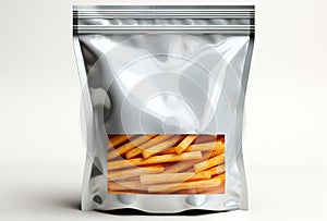 Packaging of frozen French fries, semi-finished fast food, zip packaging - AI generated image