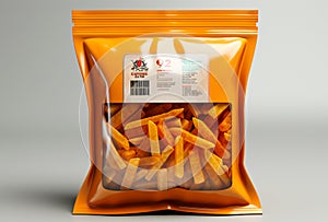 Packaging of frozen French fries, semi-finished fast food, zip packaging - AI generated image