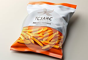 Packaging of frozen French fries, semi-finished fast food, zip packaging - AI generated image