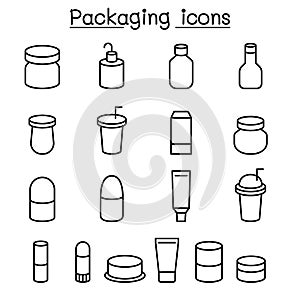 Packaging icon set in thin line style