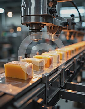Packaging machine wrapping soap bars on a production line
