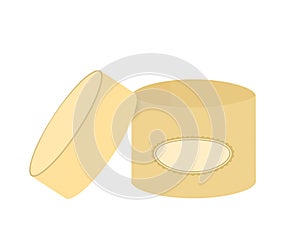 Packaging. Open empty round box on white background