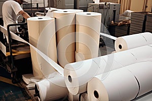 packaging paper goods being packaged in factory