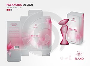 Packaging perfume template,box , product design creative idea template for cosmetics, bottle, pink flower concept