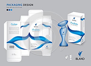 Packaging perfume template, box, product design creative idea template for cosmetics, bottle, Blue wave graphic concept, vector