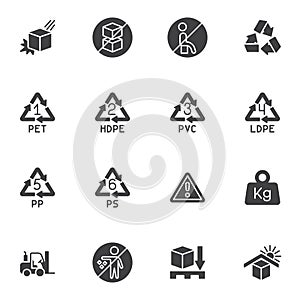 Packaging signs vector icons set