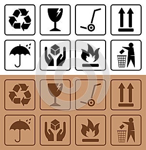 Packaging symbols and Cardboard Box Icons