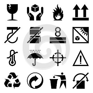 Packaging symbols. Logistics icon set box isolated on white background