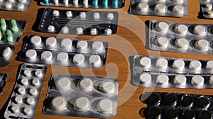Packaging of tablets and pills on the table