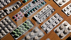 Packaging of tablets and pills on the table