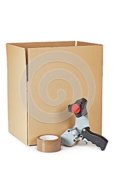 Packaging tape dispenser and shipping box