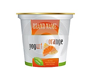 Packaging template yogurt with orange. Vector isolated on white background.