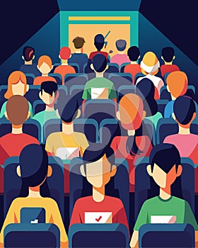 In a packed auditorium a group of teenagers sit nervously as they wait for the results of the coding olympiad to be photo