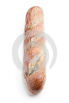 Packed french baguette white bread isolated on white