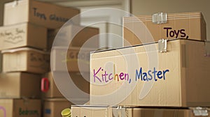 The packed moving boxes. AI generated