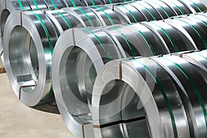 packed rolls of steel sheet