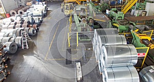 Packed rolls of steel sheet, Cold rolled steel coils, aerial vie